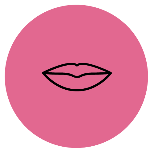 Sensorii's mouth shop all, mouth icon - pink circle with a black outline of a mouth