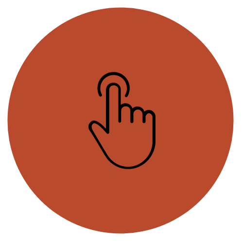 Sensorii's touch shop all, touch icon- red circle with black outline of a hand pointing up 