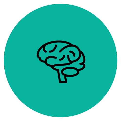 Sensorii's brain shop all, brain icon- green circle with black outline of a brain