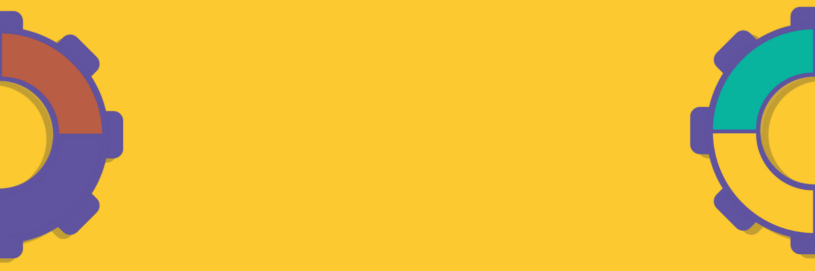 Sensorii's cogwheel banner in yellow, Sensorii's cogwheel at both ends of the banner, only half showing 